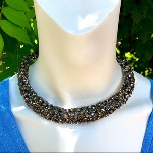 Alexis Bittar Pave Pear Swarovski Crystal RUTHENIUM Hinged Collar Necklace